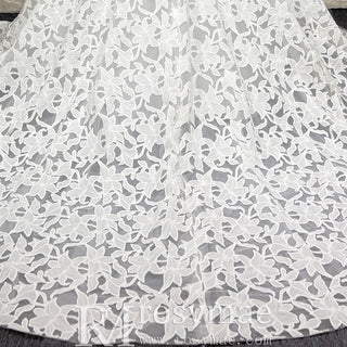 Elegant V Neck A Line Unique 3D Lace Wedding Dress with Sheer Bodice