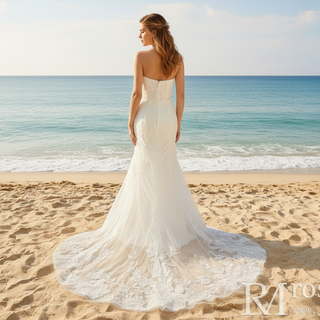 Simple Floral Lace Vneck Mermaid Wedding Dress with Sheer Bodice