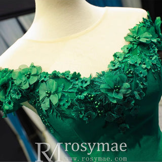 Floral Mermaid Prom Dresses Emerald Green Pageant Dress - Rosymae