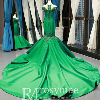 Floral Mermaid Prom Dresses Emerald Green Pageant Dress - Rosymae