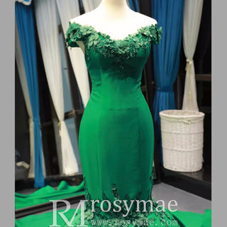 Floral Mermaid Prom Dresses Emerald Green Pageant Dress - Rosymae