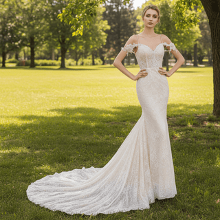 Floral Princess Mermaid Lace Wedding Gown with Bling - Rosymae