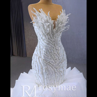 Fuchsia Mermaid Strapless Beading Prom Dress with Ruffle - Rosymae