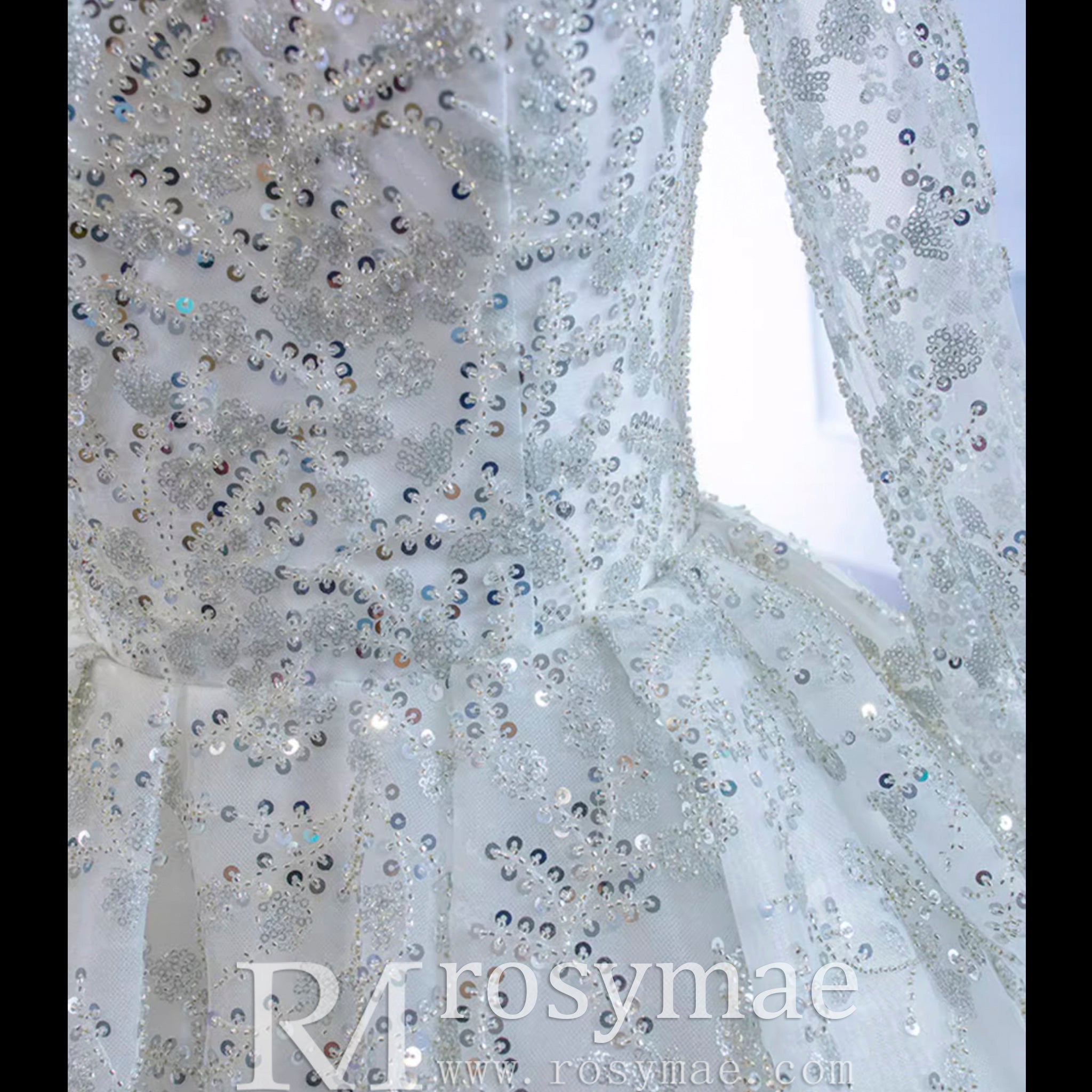 Fully Beaded Scoop Ball Gown Wedding Dress Long Sleeve Bridal Gown - Rosymae