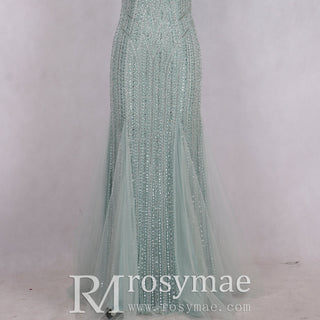 Glamorous Light Green Sparkly Mermaid Evening Dress - Rosymae