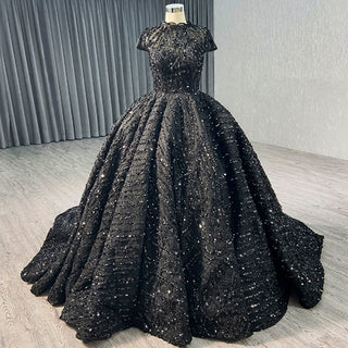 Glamorous Sheer High Neck Formal Prom Dress with Cap Sleeve - Rosymae
