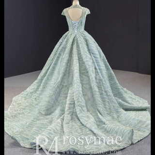 Glamorous Sheer High Neck Formal Prom Dress with Cap Sleeve - Rosymae