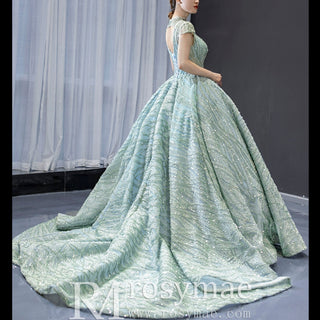 Glamorous Sheer High Neck Formal Prom Dress with Cap Sleeve - Rosymae