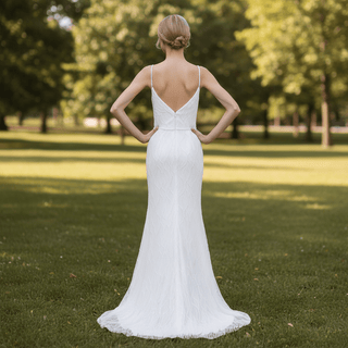 Glamorous Spaghetti Strap Long Fishtail Wedding Dress - Rosymae