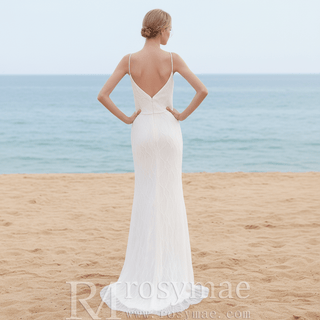 Glamorous Spaghetti Strap Long Fishtail Wedding Dress - Rosymae