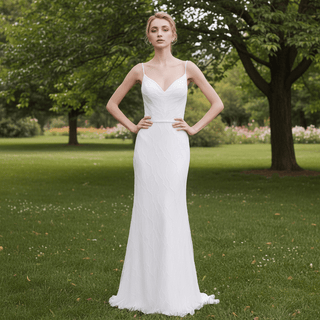 Glamorous Spaghetti Strap Long Fishtail Wedding Dress - Rosymae