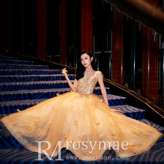 Sparkly Gold Evening Dresses Party Gowns with Wide Strap