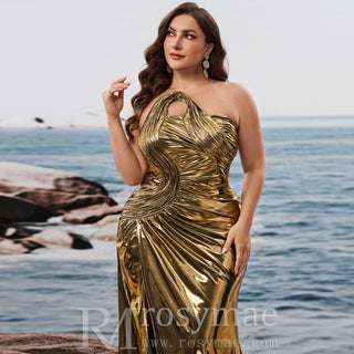 Plus Size Gold Maxi Evening Dress Mermaid Wedding Party Night Elegant Gown