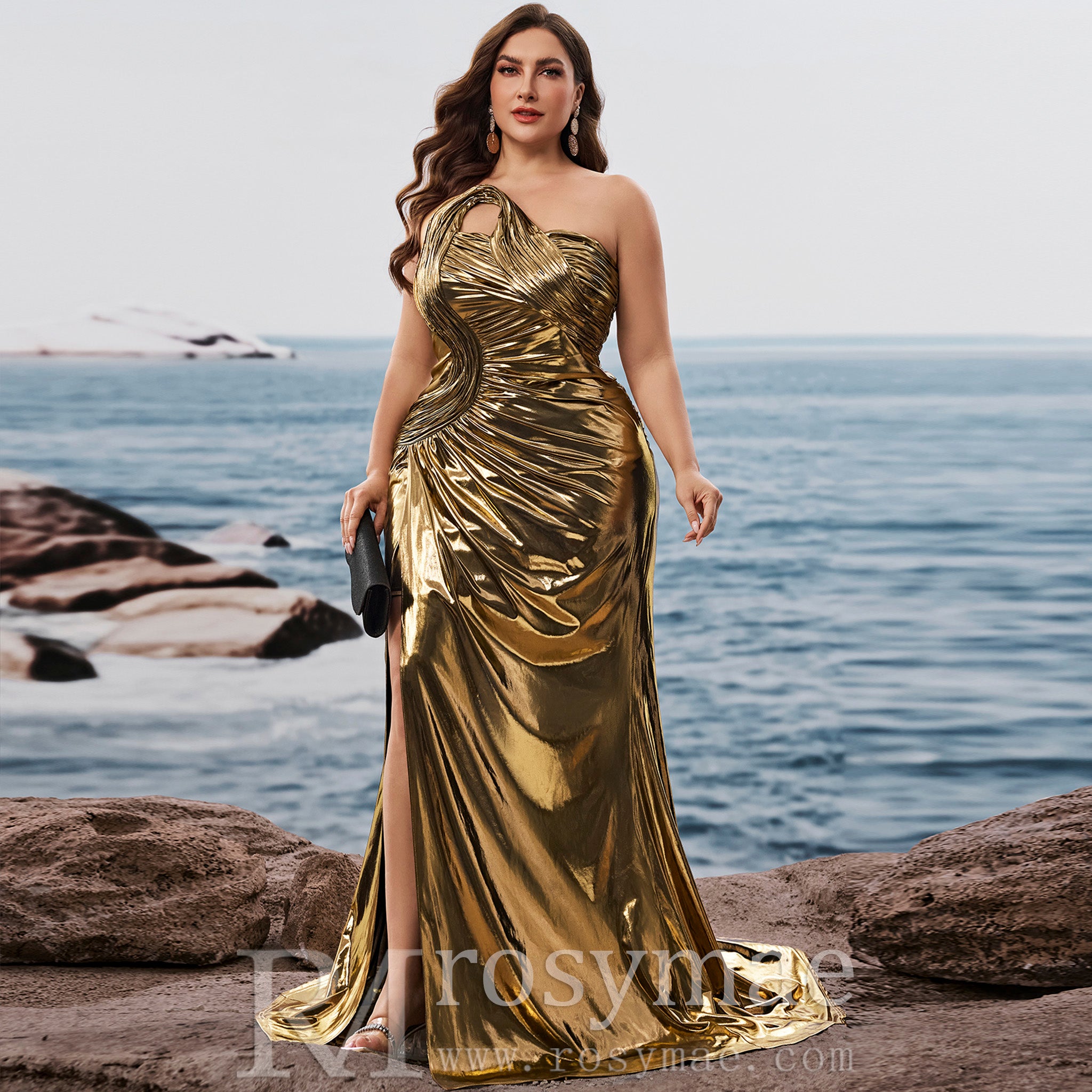 Plus Size Gold Maxi Evening Dress Mermaid Wedding Party Night Elegant Gown Gold / L Plus Size Gold Maxi Evening Dress Mermaid Wedding Party Night Elegant Gown Gold / L
