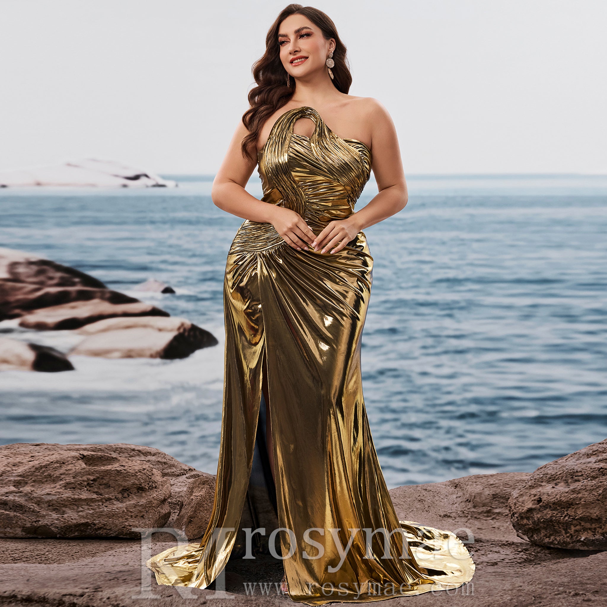 Plus Size Gold Maxi Evening Dress Mermaid Wedding Party Night Elegant Gown Gold / L Plus Size Gold Maxi Evening Dress Mermaid Wedding Party Night Elegant Gown Gold / L