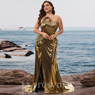Plus Size Gold Maxi Evening Dress Mermaid Wedding Party Night Elegant Gown