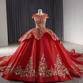 Gold Star Ruffle Wedding Dress with Cap Sleeve Quinceanera Gown - Rosymae