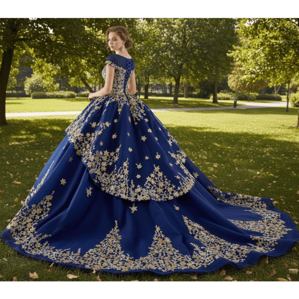 Gold Star Ruffle Wedding Dress with Cap Sleeve Quinceanera Gown - Rosymae