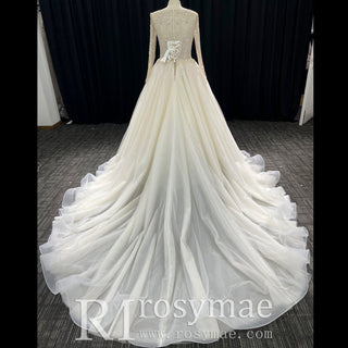 Gorgeous A Line Sheer Sleeves Wedding Dresses & Gowns for Elegant Bride - Rosymae