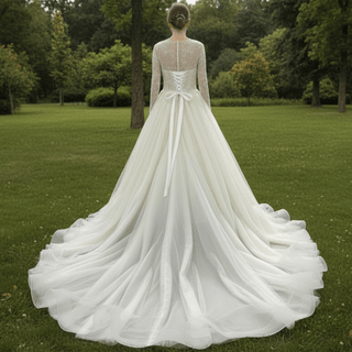Gorgeous A Line Sheer Sleeves Wedding Dresses & Gowns for Elegant Bride - Rosymae