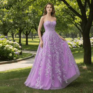 Gorgeous A Line Sweetheart Purple Party Dress with Sheer Bodice - Rosymae