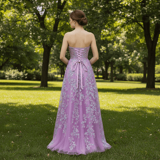 Gorgeous A Line Sweetheart Purple Party Dress with Sheer Bodice - Rosymae
