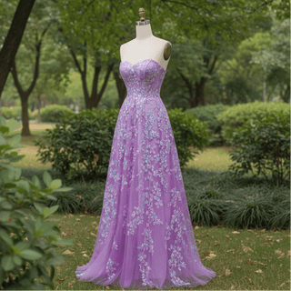 Gorgeous A Line Sweetheart Purple Party Dress with Sheer Bodice - Rosymae