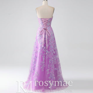 Gorgeous A Line Sweetheart Purple Party Dress with Sheer Bodice - Rosymae