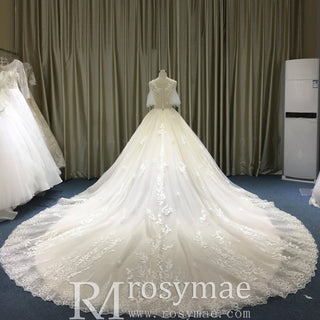 Gorgeous Ball Gown Light Champagne Wedding Dress with Off the Shoulder - Rosymae