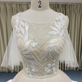 Gorgeous Ball Gown Light Champagne Wedding Dress with Off the Shoulder - Rosymae