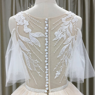 Gorgeous Ball Gown Light Champagne Wedding Dress with Off the Shoulder - Rosymae
