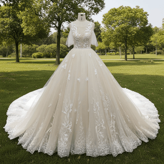 Gorgeous Ball Gown Light Champagne Wedding Dress with Off the Shoulder - Rosymae