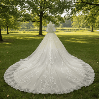 Gorgeous Ball Gown Light Champagne Wedding Dress with Off the Shoulder - Rosymae