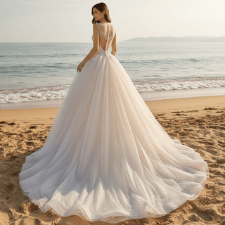 Gorgeous Ballgown V-neck Tulle Wedding Dress with Lace Appliques - Rosymae