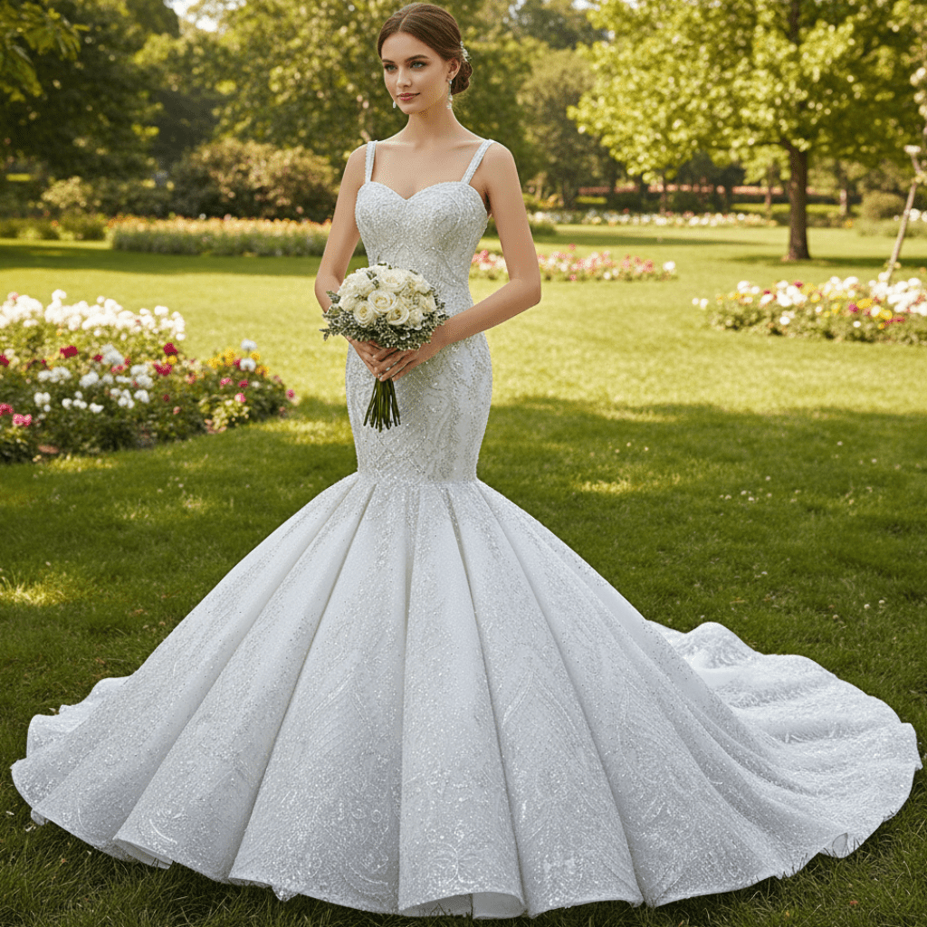Gorgeous Beaded Lace Wedding Dress Mermaid Spaghetti Strap Bridal Gown - Rosymae