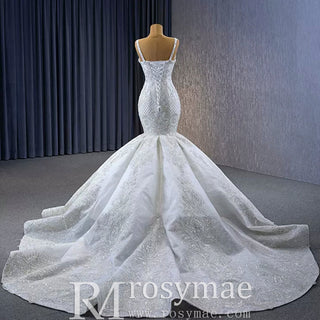 Gorgeous Beaded Lace Wedding Dress Mermaid Spaghetti Strap Bridal Gown - Rosymae