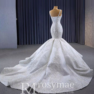 Gorgeous Beaded Lace Wedding Dress Mermaid Spaghetti Strap Bridal Gown - Rosymae