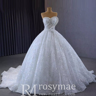 Gorgeous Beaded Pearls Wedding Dress Sweetheart Neck Bridal Gown - Rosymae