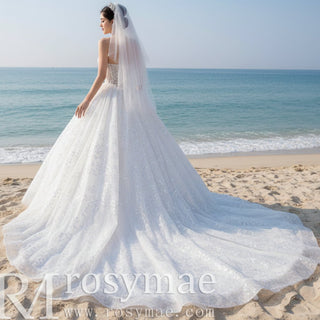 Gorgeous Beaded Pearls Wedding Dress Sweetheart Neck Bridal Gown - Rosymae