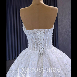 Gorgeous Beaded Pearls Wedding Dress Sweetheart Neck Bridal Gown - Rosymae