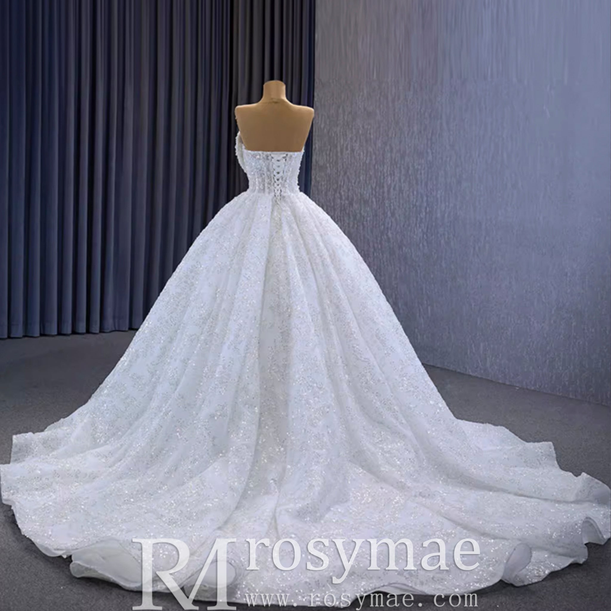 Gorgeous Beaded Pearls Wedding Dress Sweetheart Neck Bridal Gown - Rosymae
