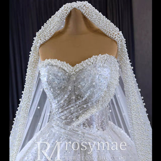 Gorgeous Beaded Pearls Wedding Dress Sweetheart Neck Bridal Gown - Rosymae