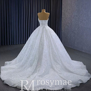 Gorgeous Beaded Pearls Wedding Dress Sweetheart Neck Bridal Gown - Rosymae