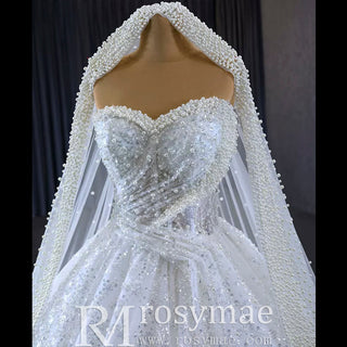Gorgeous Beaded Pearls Wedding Dress Sweetheart Neck Bridal Gown - Rosymae