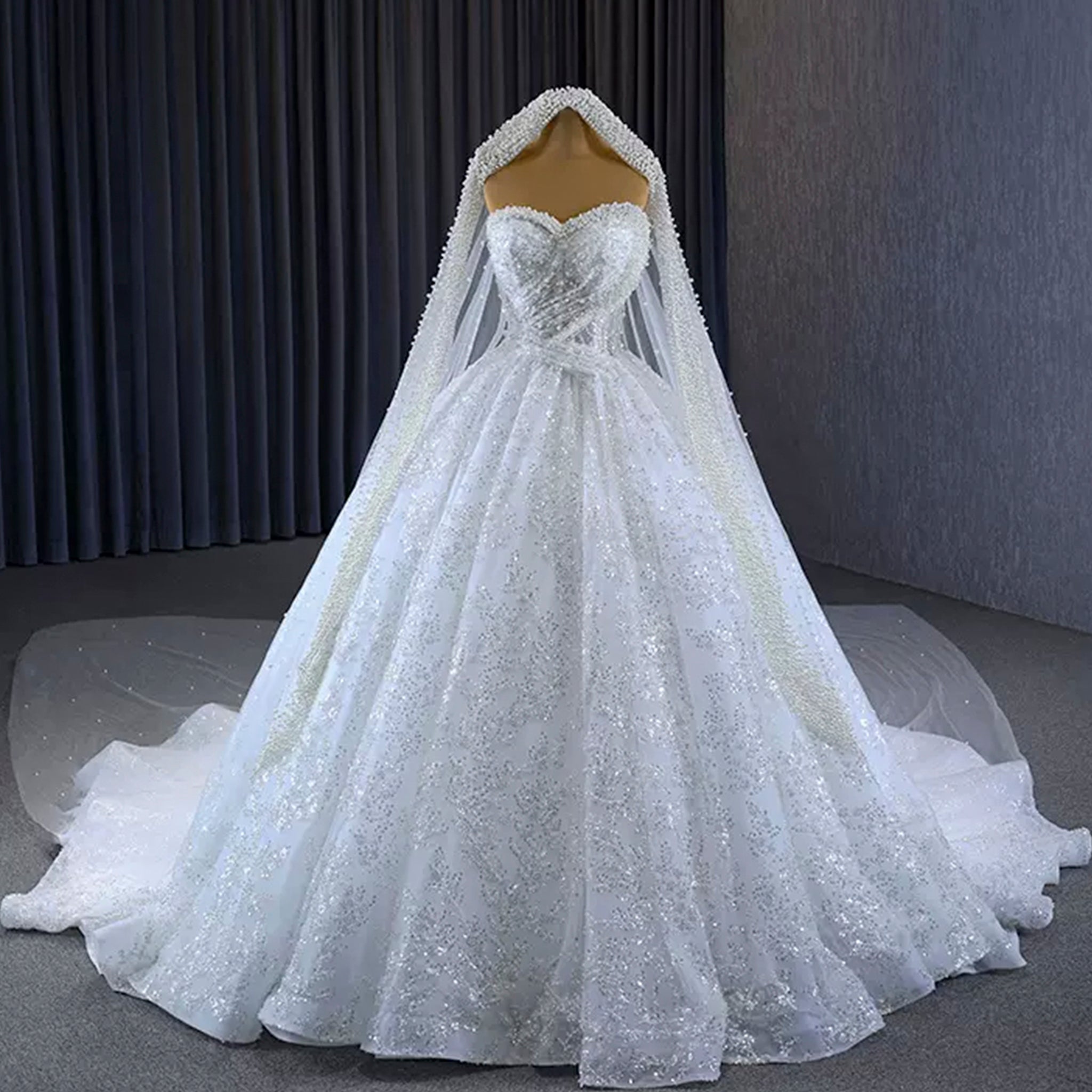Gorgeous Beaded Pearls Wedding Dress Sweetheart Neck Bridal Gown - Rosymae
