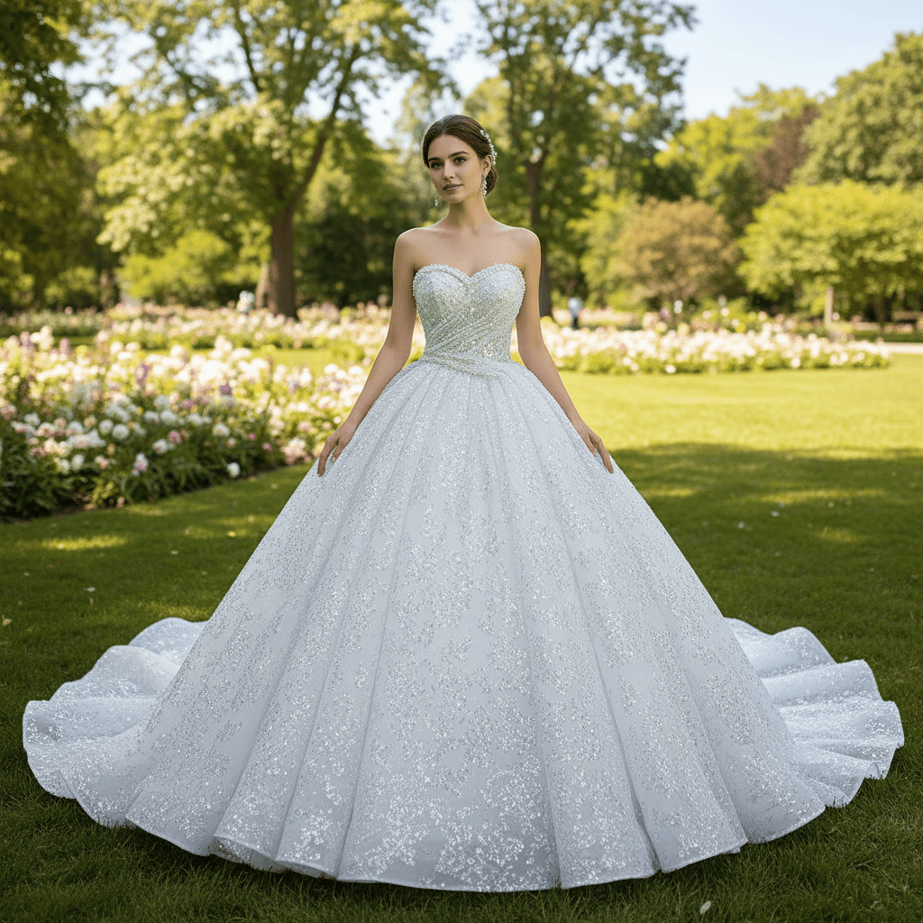 Gorgeous Beaded Pearls Wedding Dress Sweetheart Neck Bridal Gown - Rosymae