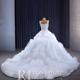 Gorgeous Beaded Tiered Wedding Dress Square Neck Bridal Gown - Rosymae