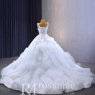 Gorgeous Beaded Tiered Wedding Dress Square Neck Bridal Gown - Rosymae