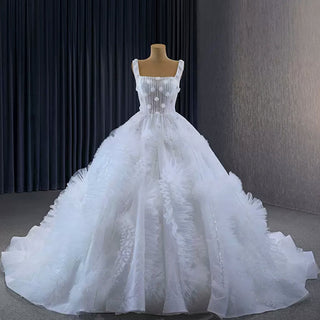Gorgeous Beaded Tiered Wedding Dress Square Neck Bridal Gown - Rosymae