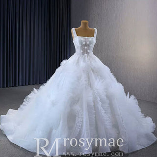 Gorgeous Beaded Tiered Wedding Dress Square Neck Bridal Gown - Rosymae